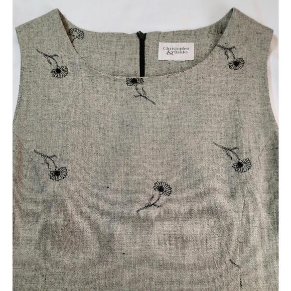 Vintage Christopher & Banks Linen Blend Sz 16 Gray Floral Embroidered Dress - Picture 1 of 7
